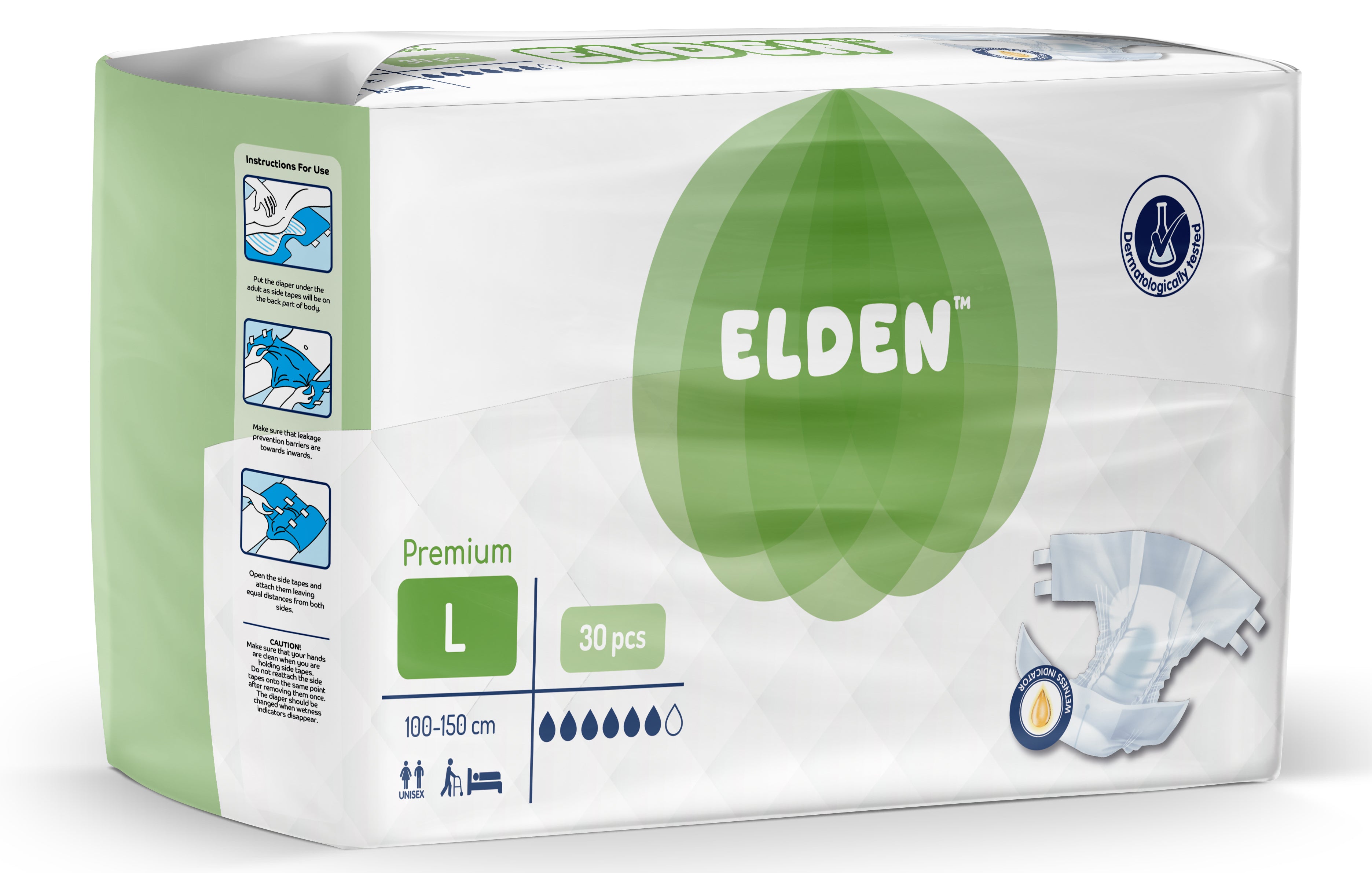 Elden Premium Adult Diapers — Large (Pack of 30)